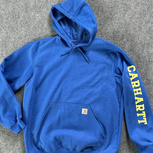 Carhartt Other - Carhartt Fleece Hoodie Mens Large Blue Rain Defender Pullover Logo‎ Sleeve